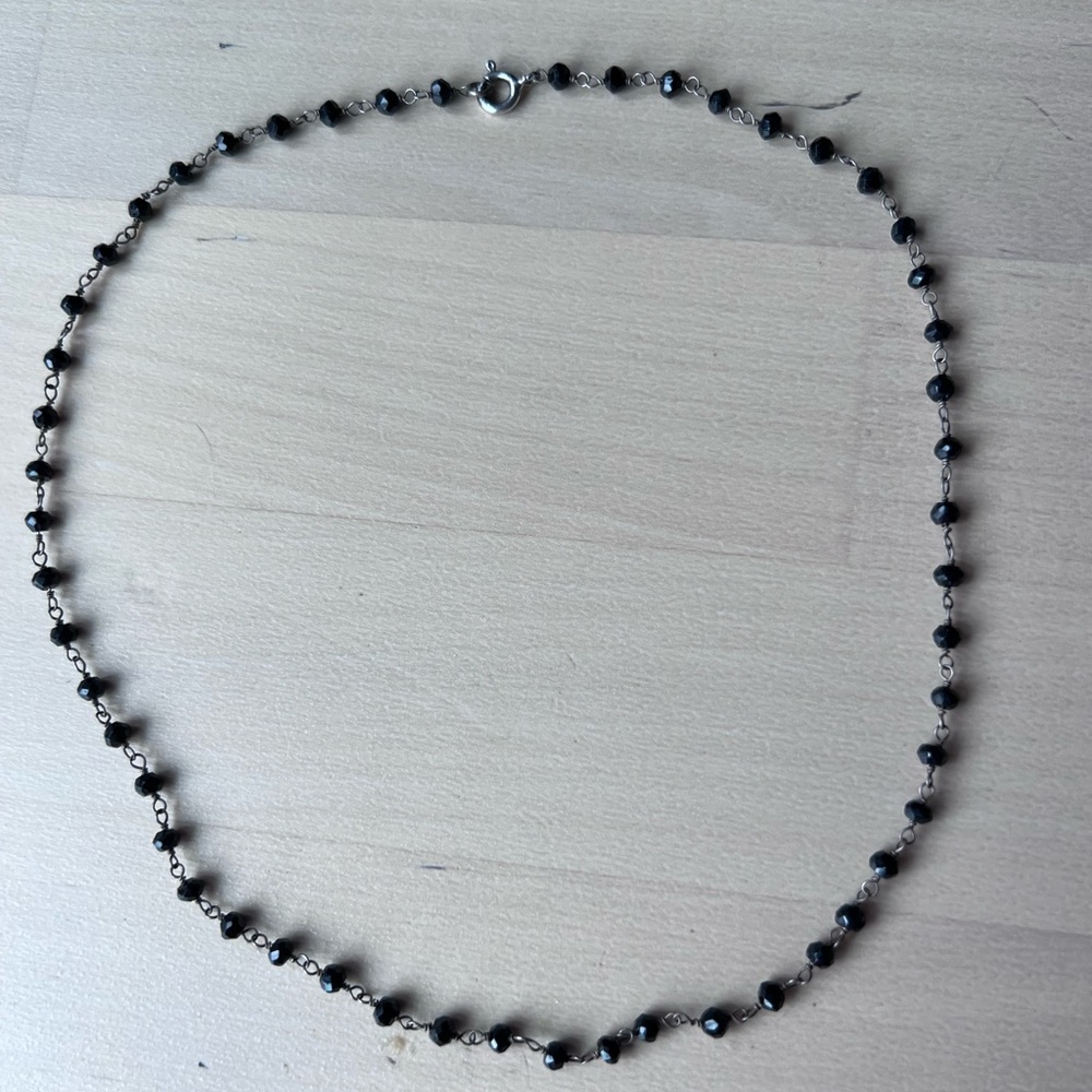 Anthropologie black emerald stones beaded with 925 silver chain links - Picture 3 of 4